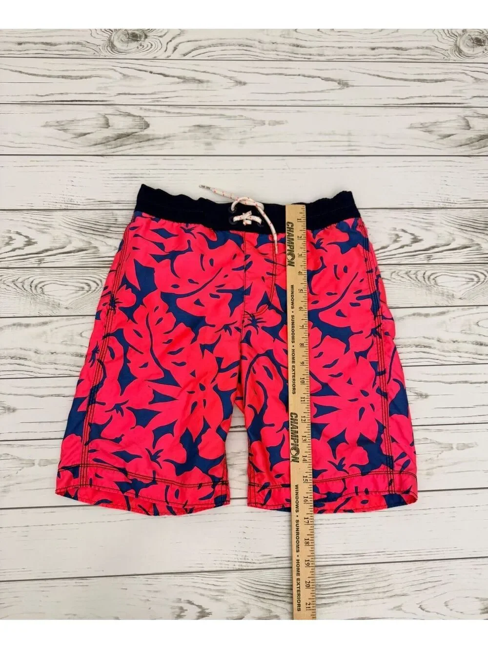 GAP Kids Medium Boys Swim Trunks Navy Blue Red Leaf Print